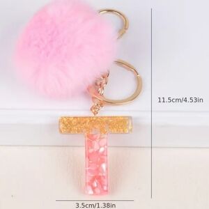 NEW! Resin Letter "T" Initial Keychain Purse Charm w/ Pom Pom Alphabet, 🎒, Bag
